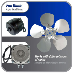 Appli Parts APFB-A08CCW Aluminum Fan Blade 8 in, 200 mm, CCW, 28 degrees, hubless 5 holes, 5 wings