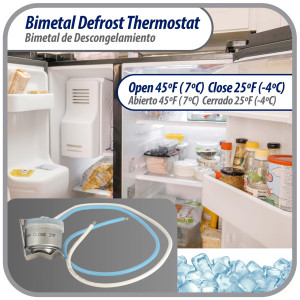 Appli Parts APBT-L45C Bimetal Thermostat 2 Wire, Open 45 F and Close 25 F, With Clip, black and black colored wires, Reference BIM-315 / Thermodisc