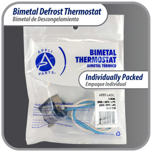 Appli Parts APBT-L45C Bimetal Thermostat 2 Wire, Open 45 F and Close 25 F, With Clip, black and black colored wires, Reference BIM-315 / Thermodisc