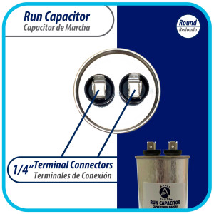 Appli Parts Condensador Capacitor de Marcha 60 Mfd uF (microfaradios) 370VAC o 450VAC CBB65 Universal Aire acondicionado y otras aplicaciones Redondo UL E476928 13.8cm Alto 5.1cm Ancho CON-60-450