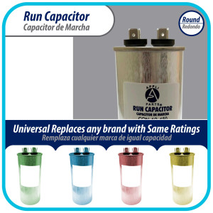 Appli Parts Condensador Capacitor de Marcha 60 Mfd uF (microfaradios) 370VAC o 450VAC CBB65 Universal Aire acondicionado y otras aplicaciones Redondo UL E476928 13.8cm Alto 5.1cm Ancho CON-60-450