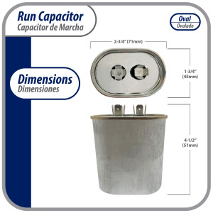 Appli Parts Condensador Capacitor de Marcha 50 Mfd uF (microfaradios) 370VAC CBB65 Universal Aire acondicionado y otras aplicaciones Ovalado UL E476928 cm Alto cm Ancho CON-50-370