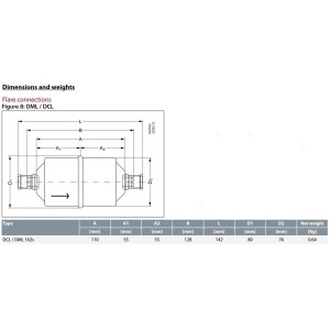 Danfoss 023Z5028 Filtro Secador 1/4pulg linea de Liquido para sistemas de aire acondicionado y refrigeracion DCL 162S Soldable 1.5-2.4tons Unidireccional 14.2cm Largo 8cm Ancho