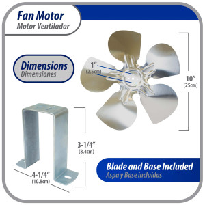 Appli Parts APFM-182E 18W Condenser and Evaporator Fan Motor 220V 60Hz 0.5A, Includes 10in Aluminum Fan Blade and Mounting Base, Universal Replacement for Commercial Refrigeration Units