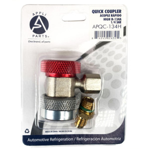 Appli Parts APQC-134H Acople Rapido Refrigeracion y Aire Acondicionado Automotriz para carga y servicio Compatible con R134a, Alta rojo, adaptador de bronce, conexion de 1/4 de pulg