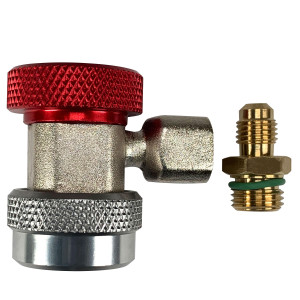 Appli Parts APQC-134H Acople Rapido Refrigeracion y Aire Acondicionado Automotriz para carga y servicio Compatible con R134a, Alta rojo, adaptador de bronce, conexion de 1/4 de pulg