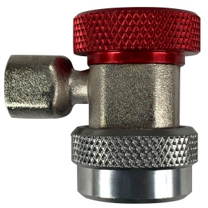 Appli Parts APQC-134H Acople Rapido Refrigeracion y Aire Acondicionado Automotriz para carga y servicio Compatible con R134a, Alta rojo, adaptador de bronce, conexion de 1/4 de pulg