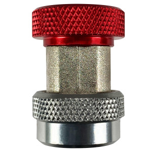 Appli Parts APQC-134H Acople Rapido Refrigeracion y Aire Acondicionado Automotriz para carga y servicio Compatible con R134a, Alta rojo, adaptador de bronce, conexion de 1/4 de pulg