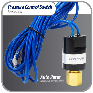 Appli Parts APPS-2580 Valvula Presostato R22 Baja, Abre 25 psi, Cierra 80 psi, 1 m Cable, SPST, 1/4 SAE Hembra, Reset Automatico, remplazo Universal para Aire Acondicionado
