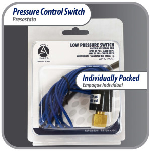 Appli Parts APPS-2580 Valvula Presostato R22 Baja, Abre 25 psi, Cierra 80 psi, 1 m Cable, SPST, 1/4 SAE Hembra, Reset Automatico, remplazo Universal para Aire Acondicionado