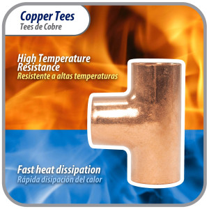 Appli Parts AP-T012 1/2 pulg Tee de Cobre Conexiones CxCxC soldadas para aplicaciones de refrigeracion, aire acondicionado y plomeria Tuberia de Cobre ACR y Tipo L