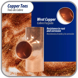 Appli Parts AP-T012 1/2 pulg Tee de Cobre Conexiones CxCxC soldadas para aplicaciones de refrigeracion, aire acondicionado y plomeria Tuberia de Cobre ACR y Tipo L