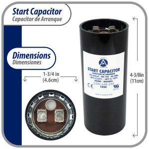 Appli Parts CON-540-250 Motor Start Capacitor 540-640 MFD uF, 250 VAC. Universal for Electric Motor Applications, 1.75 in Wide, 4.38 in Height