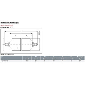 Danfoss 023Z5010 5/8in Liquid Line Refrigerant AC Filter Drier hvac refrigeration Flare 10.4-15.6tons Unidirectional 7-1/4in Long 3-1/8in Wide DCL 165