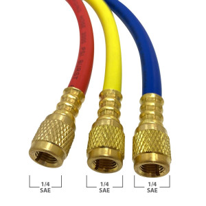 Appli Parts APMG-A4B36S Manometro Compatible con R600, Escala Dual Presion psi/bar, Escala Dual Temperatura Fahrenheit/Centigrado, Cuerpo de Laton con Visor, Incluye Mangueras 90 cm 1/4 SAE