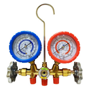 Appli Parts APMG-A4B36S Manometro Compatible con R600, Escala Dual Presion psi/bar, Escala Dual Temperatura Fahrenheit/Centigrado, Cuerpo de Laton con Visor, Incluye Mangueras 90 cm 1/4 SAE