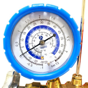 Appli Parts APMG-A4B36S Manometro Compatible con R600, Escala Dual Presion psi/bar, Escala Dual Temperatura Fahrenheit/Centigrado, Cuerpo de Laton con Visor, Incluye Mangueras 90 cm 1/4 SAE