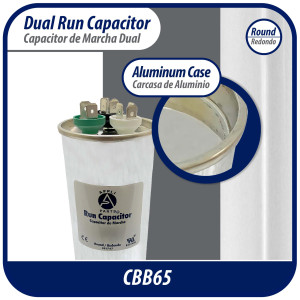 Appli Parts Condensador Capacitor de Marcha 75+10 Mfd uF (microfaradios) 370VAC o 450VAC CBB65 Universal Aire acondicionado y aplicaciones Redondo UL E476928 14.4cm Alto 5.7cm Ancho CON-75/10-450