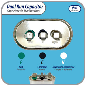 Appli Parts Condensador Capacitor de Marcha 35+5 Mfd uF (microfaradios) 370VAC CBB65 Universal Aire acondicionado y otras aplicaciones Ovalado UL E476928 CON-35/5-370
