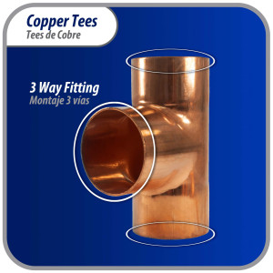 Appli Parts APT-218 2-1/8 pulg Tee de Cobre Conexiones CxCxC soldadas para aplicaciones de refrigeracion, aire acondicionado y plomeria Tuberia de Cobre ACR y Tipo L 