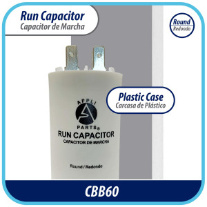 Appli Parts Condensador Capacitor de Marcha 16 Mfd uF (microfaradios) 250VAC CBB60 Cuerpo plastico para bombas de agua y otras aplicaciones Redondo UL E476928 8 cm Alto 4 cm Ancho CON-16-250-P