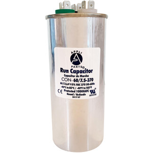 Appli Parts Condensador Capacitor de Marcha 60+7.5 Mfd uF (microfaradios) 370VAC CBB65 Universal Aire acondicionado y otras aplicaciones Redondo UL E476928 5.4cm Ancho 13.6cm Alto CON-60/7.5-370-R
