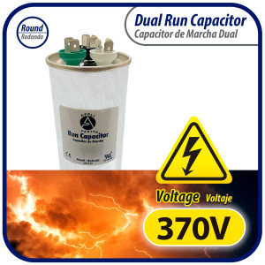 Appli Parts Condensador Capacitor de Marcha 60+7.5 Mfd uF (microfaradios) 370VAC CBB65 Universal Aire acondicionado y otras aplicaciones Redondo UL E476928 5.4cm Ancho 13.6cm Alto CON-60/7.5-370-R