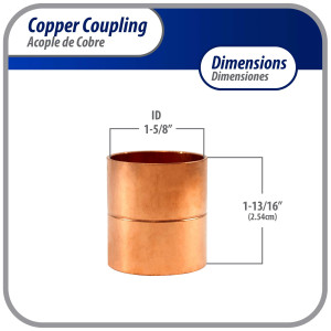 Appli Parts AP-A158 1-5/8 pulg Anillo de Cobre Accesorios de tuberia de cobre CxC Conexiones soldadas para aplicaciones de refrigeracion, aire acondicionado y plomeria Tuberia de cobre ACR y tipo L