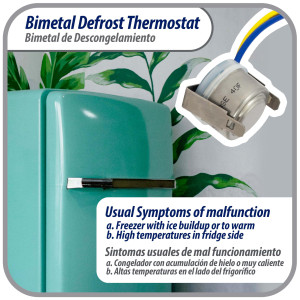 Appli Parts APBT-L55CA Bimetal Thermostat 2 Wire, Open 55 F and Close 40 F, With Clip, blue and yellow colored wires, Reference BIM-318 / Thermodisc