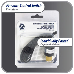Appli Parts APPS-350250 Valvula Presostato R22 Alta, Abre 350 psi, Cierra 250 psi, 1 m Cable, SPST, 1/4 SAE Hembra, Reset Automatico, remplazo Universal para Aire Acondicionado