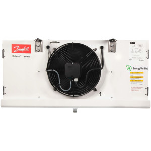 Danfoss 114U0010 Evaporator Optyma LMBP R404 4.1K Btu/hr at 25F SST MBP 3.5K Btu/hr at -20F SST LBP Electric Defrost 6FPI Low Profile 1 x 12in ECM fan DACC RX L041.1A4/E1 230V/1Ph/60Hz 
