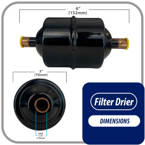 Appli Parts APFD-164S Filtro Secador 1/2 pulg para linea Liquido para Sistemas de Refrigeracion y aire acondicionado 164S ODF Soldable Universal Unidireccional 178mm Largo 76mm Ancho
