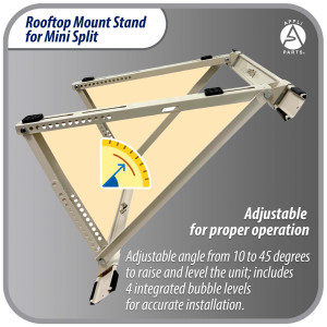 Appli Parts APAB-4335 Soporte de Montaje para Techo/Azotea Minisplit 9000 a 24000 BTU Soporta 150 kg (335 lb) Ajustable de 10 a 45 Grados Incluye Almohadillas Antivibracion y Kit de Instalacion