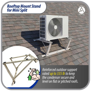 Appli Parts APAB-4335 Soporte de Montaje para Techo/Azotea Minisplit 9000 a 24000 BTU Soporta 150 kg (335 lb) Ajustable de 10 a 45 Grados Incluye Almohadillas Antivibracion y Kit de Instalacion