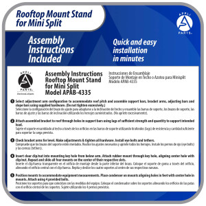 Appli Parts APAB-4335 Soporte de Montaje para Techo/Azotea Minisplit 9000 a 24000 BTU Soporta 150 kg (335 lb) Ajustable de 10 a 45 Grados Incluye Almohadillas Antivibracion y Kit de Instalacion