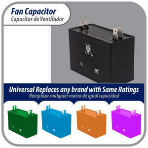 Appli Parts Condensador Capacitor de ventilador 12 mfd (microfaradios) uf 450VAC con conectores compatible con cualquier marca de igual capacitancia 5.8cm Ancho 2.8cm Profundidad 5cm Alto CAP-12-450