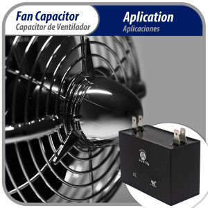 Appli Parts Condensador Capacitor de ventilador 12 mfd (microfaradios) uf 450VAC con conectores compatible con cualquier marca de igual capacitancia 5.8cm Ancho 2.8cm Profundidad 5cm Alto CAP-12-450