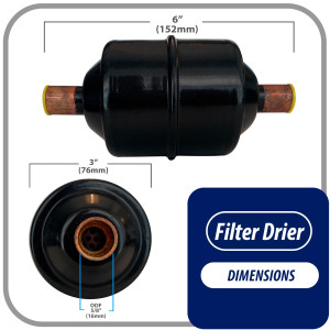 Appli Parts APFD-165S Filtro Secador 5/8 pulg para linea Liquido para Sistemas de Refrigeracion y aire acondicionado 165S ODF Soldable Universal Unidireccional 178mm Largo 76mm Ancho