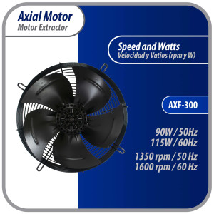 Appli Parts AXF-300 Extractor Axial 300 mm (11-3/4 pulg) 220 V, 1 ph, 50-60 Hz, 115W 1600 rpm, Rango Temperatura -30 C a 60 C, incluye aspa y base tipo jaula
