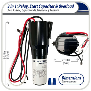 Appli Parts Relay de Arranque, Capacitor y Termico Kit 3 en 1 RCO-410 remplazo para compresores de capacidad entre 1/4 y 1/3hp 115V UL SA44719 APTO-410