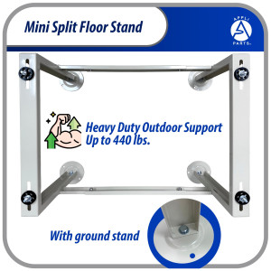 Appli Parts APAB-4440 Soporte de Montaje en Piso para Mini Split. Soporta 200 kg, Compatible desde 9000 a 60000 BTU, Incluye Gomas Antivibracion y Kit Completo de Instalacion. Extensible 56 a 100 cm
