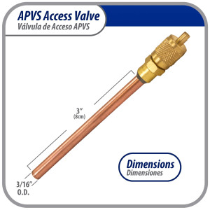 Appli Parts Valvula de acceso de 1/4 SAE x 3/16 pulg OD x con vastago de cobre de 8cm de largo con nucleo y tapa de laton con removedor de nucleo y empacadura APVS-143163