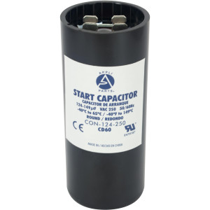 Appli Parts motor start capacitor 124-149 Mfd (microfarads) uF 250 VAC universal fit for electric motor applications 1-7/16 in Wide 3-3/8 in Height CON-124-250
 Appli Parts motor start capacitor 124-149 Mfd (microfarads) uF 250 VAC universal fit for electric motor applications 1-7/16 in Wide 3-3/8 in Height CON-124-250