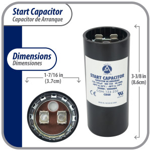 Appli Parts motor start capacitor 124-149 Mfd (microfarads) uF 250 VAC universal fit for electric motor applications 1-7/16 in Wide 3-3/8 in Height CON-124-250
 Appli Parts motor start capacitor 124-149 Mfd (microfarads) uF 250 VAC universal fit for electric motor applications 1-7/16 in Wide 3-3/8 in Height CON-124-250