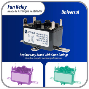 Appli Aprts APFR-360 Rele de ventilador 90-360 de conmutacion de Fan Relay, SPST, Polo Sencillo, Tiro Sencillo, bobina de 24 V, CA, Normalmente Abierto, Soporte de ajuste multiple, Aplicacion Universal Appli Aprts APFR-360 Rele de ventilador 90-360 de conmutacion de Fan Relay, SPST, Polo Sencillo, Tiro Sencillo, bobina de 24 V, CA, Normalmente Abierto, Soporte de ajuste multiple, Aplicacion Universal