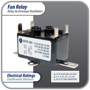 Appli Aprts APFR-360 Rele de ventilador 90-360 de conmutacion de Fan Relay, SPST, Polo Sencillo, Tiro Sencillo, bobina de 24 V, CA, Normalmente Abierto, Soporte de ajuste multiple, Aplicacion Universal Appli Aprts APFR-360 Rele de ventilador 90-360 de conmutacion de Fan Relay, SPST, Polo Sencillo, Tiro Sencillo, bobina de 24 V, CA, Normalmente Abierto, Soporte de ajuste multiple, Aplicacion Universal