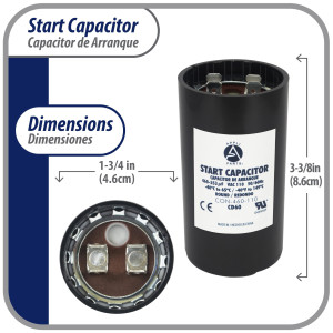 Appli Parts motor start capacitor 460-553 Mfd (microfarads) uF 110-125 VAC universal fit for electric motor applications 1-3/4 in Wide 3-3/8 in Height CON-460-110
 Appli Parts motor start capacitor 460-553 Mfd (microfarads) uF 110-125 VAC universal fit for electric motor applications 1-3/4 in Wide 3-3/8 in Height CON-460-110