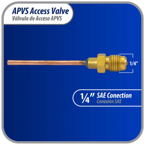 Appli Parts 10 Unidades Valvula de acceso de 1/4 SAE x 1/8 pulg OD x con vastago de cobre de 5cm de largo con nucleo y tapa de laton con removedor de nucleo y empacadura APVS-14182K10