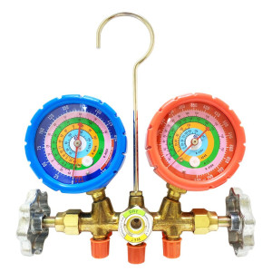 Appli Parts APMG-A3B36S R134, R22, R404, R410 Manifold Gauge Set, Brass Body with Sight-glass, Includes 36 in long 1/4 in SAE Hose Set, Pressure psi, Temperature Fahrenheit Scales