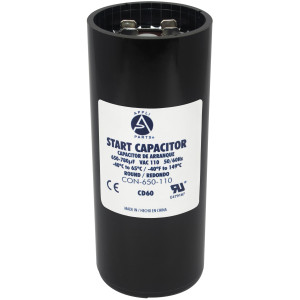 Appli Parts motor start capacitor 650-780 Mfd (microfarads) uF 110-125 VAC universal fit for electric motor applications 1-3/4 in Wide 4-3/8 in Height CON-650-110
 Appli Parts motor start capacitor 650-780 Mfd (microfarads) uF 110-125 VAC universal fit for electric motor applications 1-3/4 in Wide 4-3/8 in Height CON-650-110